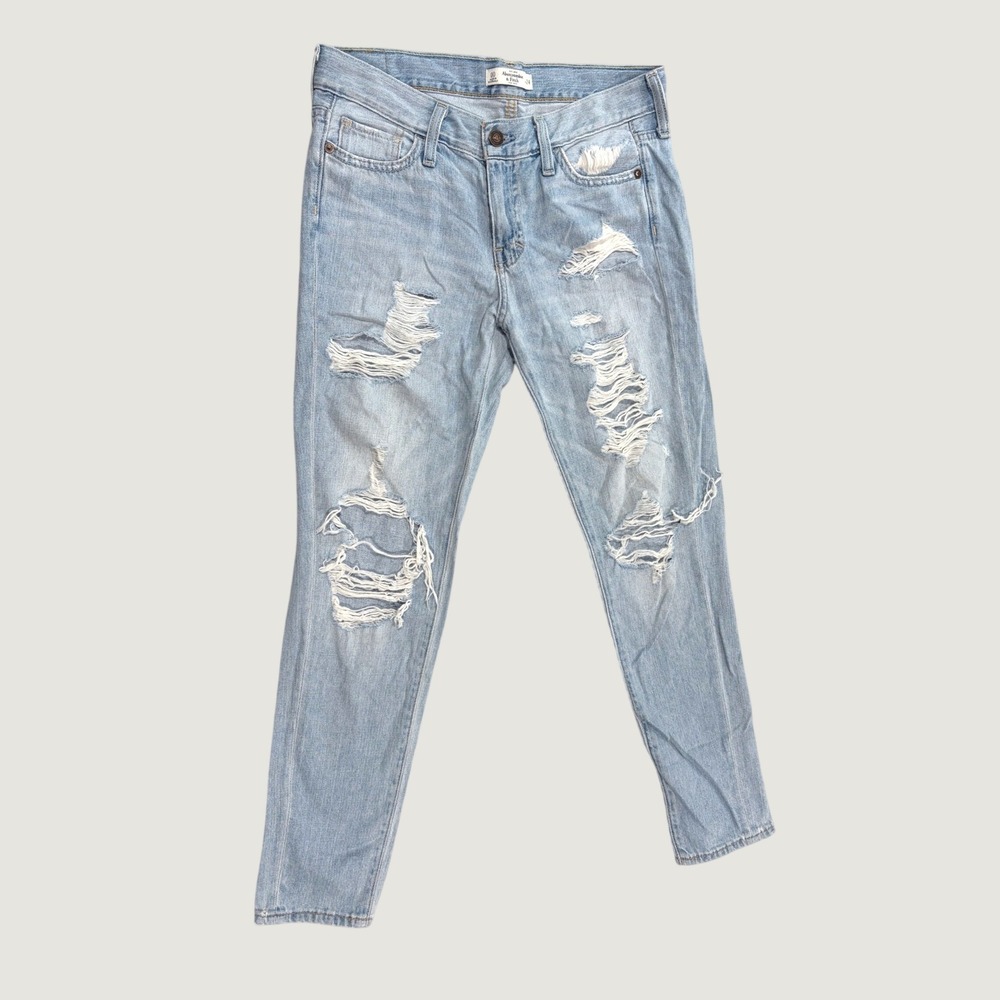 Abercrombie & Fitch Distressed Boyfriend Jeans Light Wash Size 00 24 Low Rise